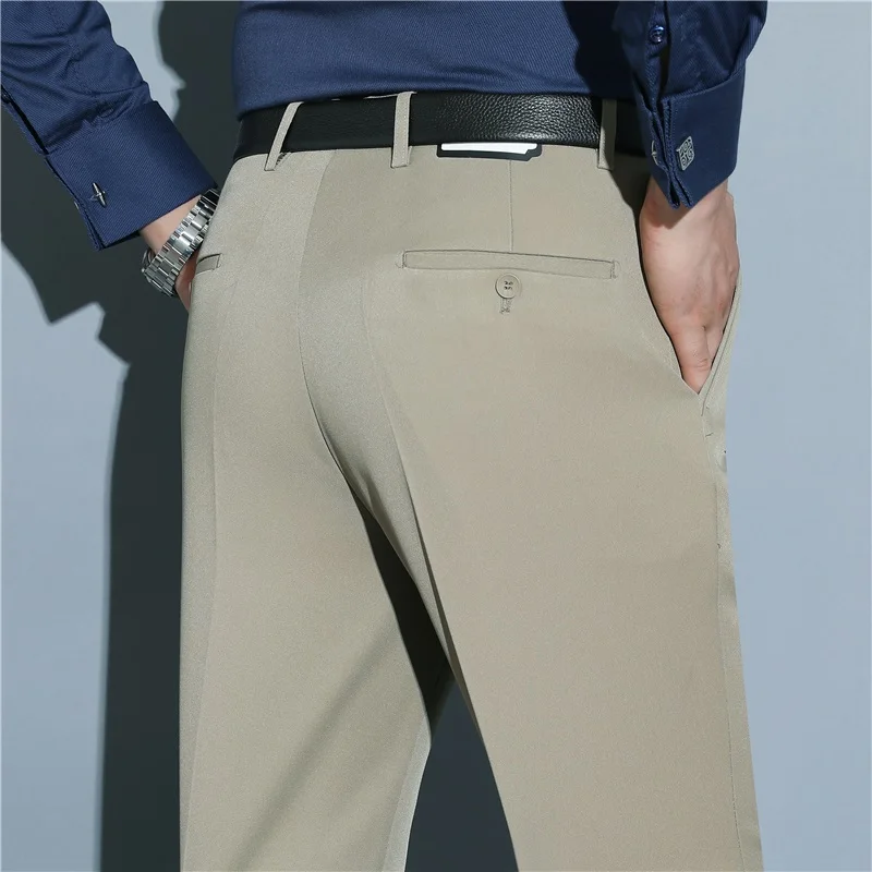 

Men's Casual Busin Sle Straight Leg Pants Thiened Autumn Winter Loose Fit Pure Color Drapey Dad Suit Trousers