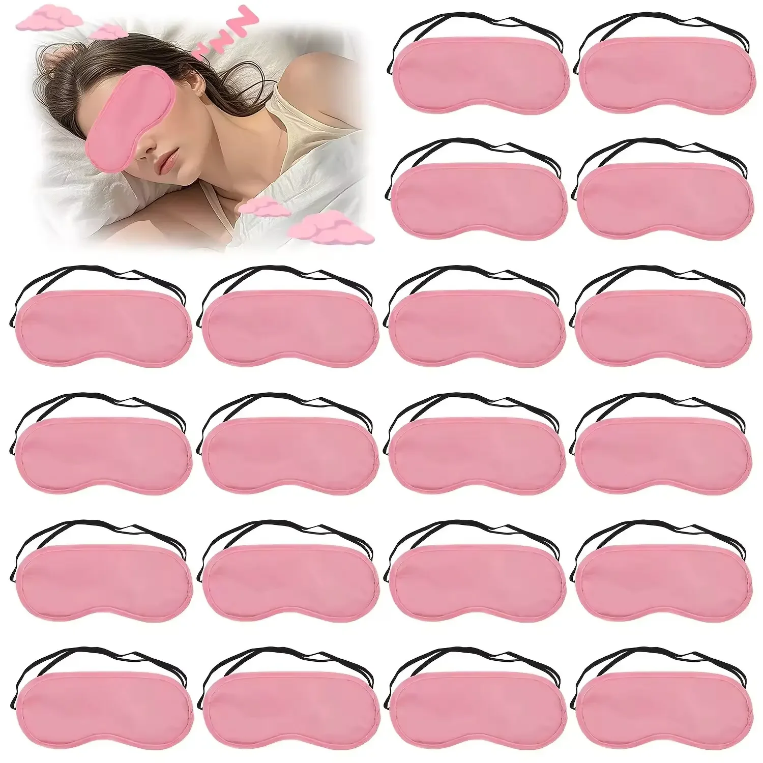 Image of 20er-Pack Rosa und Schwarze Seiden-Schlafmasken mit Verstellbaren Elastischen Bändern, Komfortabel für Frauen und Männer, Reisen und Entspannung