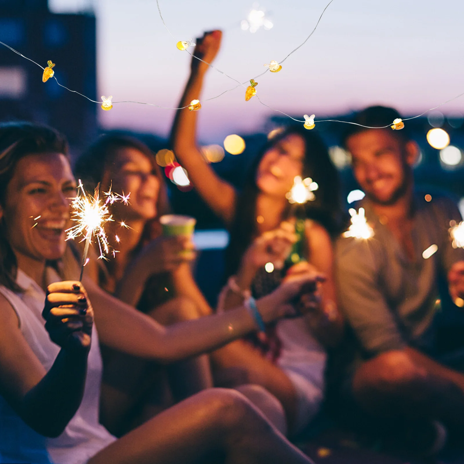 

3Pcs Easter Decoration String Lights LED Operated Bunny Carrot Egg Copper Wire Indoor Outdoor Fairy Lights Party Home