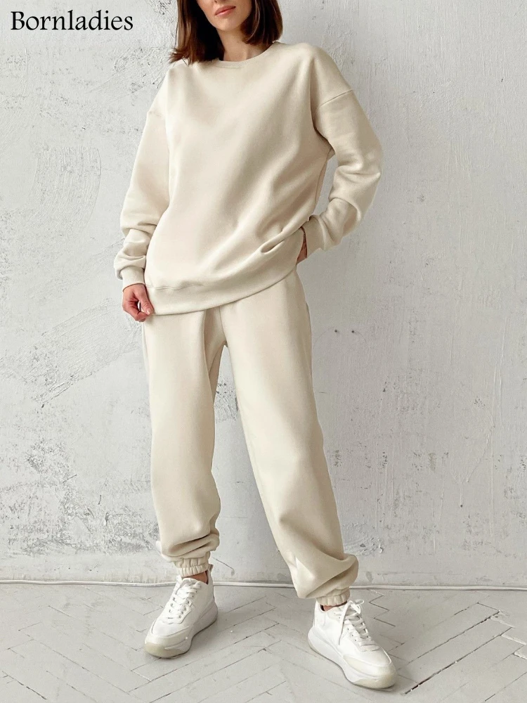 Bornladies Thicken Fleece Women Cotton Sweatshirt Autumn Winter Oversized Hooded Pullovers Female Loose Warm Sports Jackets