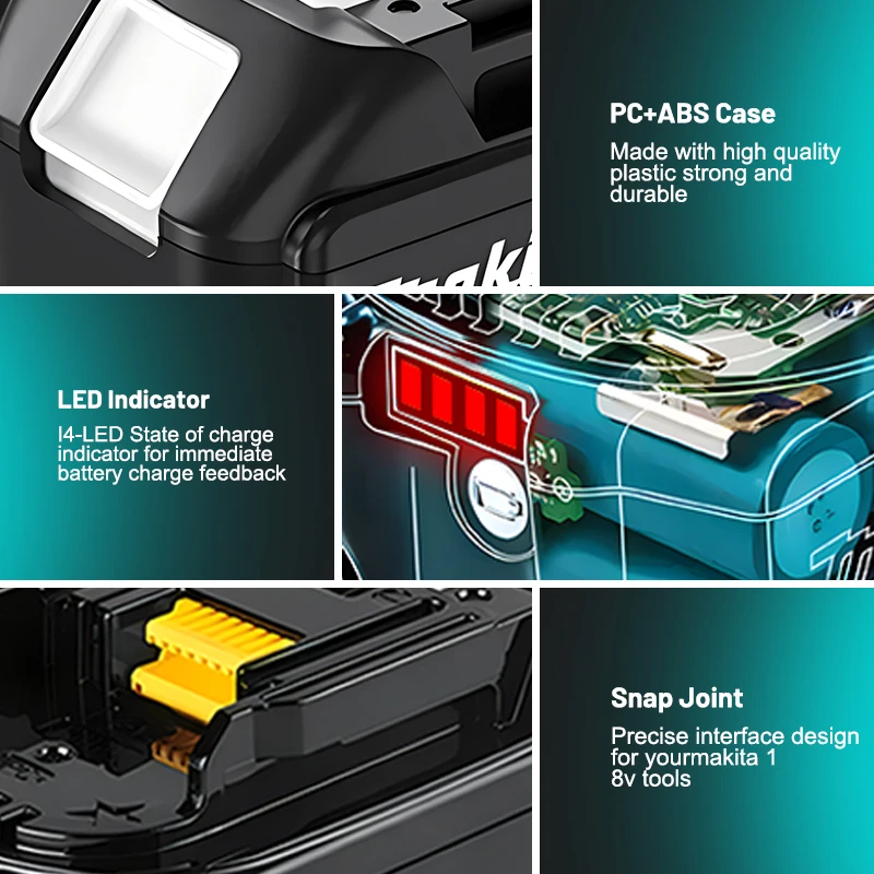 100%Original Makita battery, 18V 6.0Ah rechargeable battery, replacing Makita BL1830, BL1840, BL1850, BL1860B, lithium battery