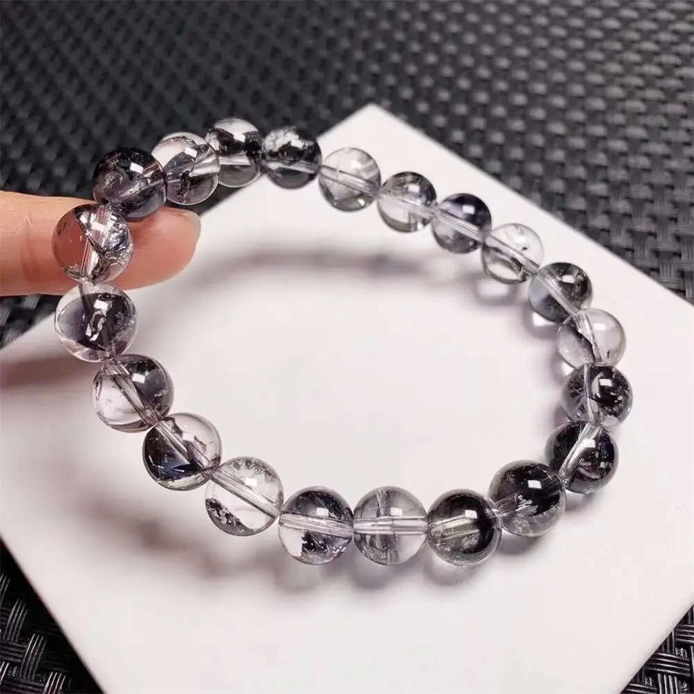 

10MM Natural Black Feather Quartz Bracelet Woman Man Brazil Wealthy Beads Jewelry Bangle For Women Man Christmas Gift