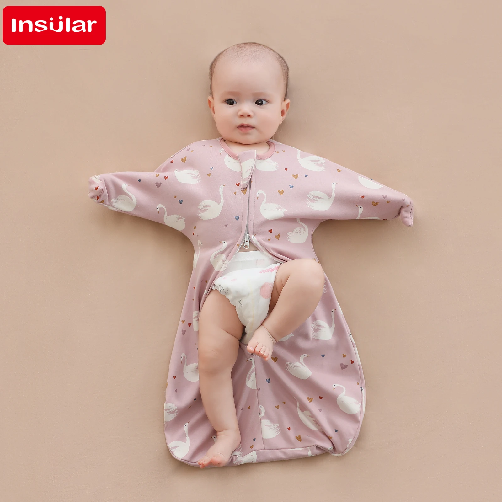 INSULAR Cartoon Cotton Baby Sleepsack Raised‑Hand Anti‑Kick Anti‑Shock Newborn Swaddle Sleeping Bag For Infant