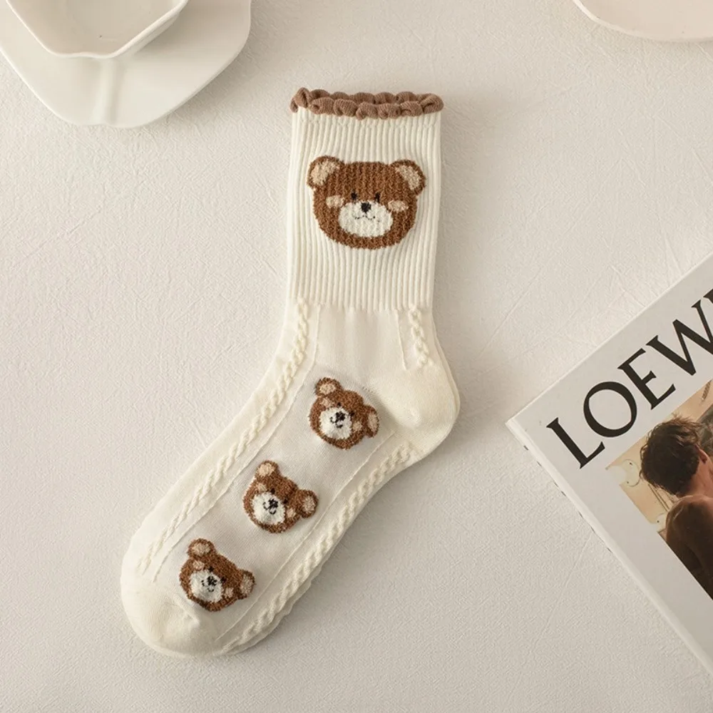 

New Cute Bear Cartoon Socks Thicken Breathable Middle Tube Socks Casual Winter Snow Socks Gift