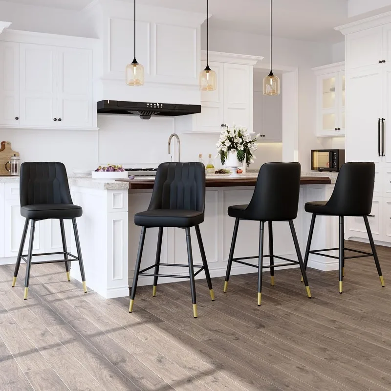

Bar Stools Set of 4,Counter Height Bar Stools with Back,Modern Faux Leather Kitchen Stools,27"Black Bar Stool with Stable Metal