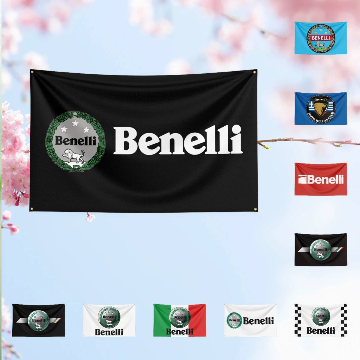 Motorcycle Flag B-Be-ne-l-li Fans Banner Custom any Image lightweight double stitched event hall basement backdrop