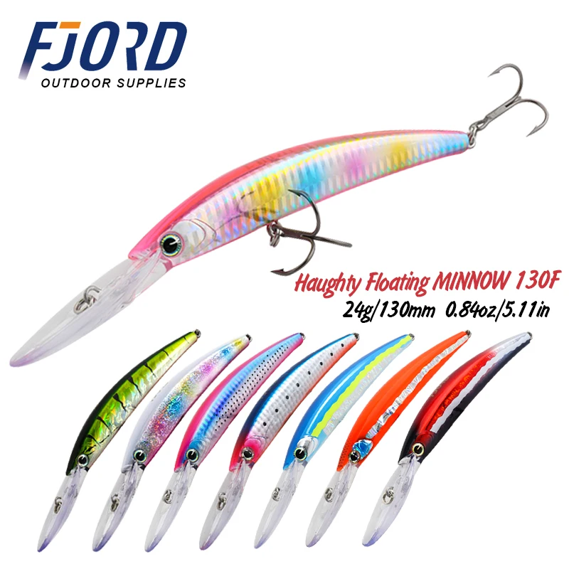 FJORD 130mm 24g Floating Minnow Surface Fishing Lure Pike Sea Long Tongue Crankbait Wobbler Swimbait Fishing Accessories Tackle