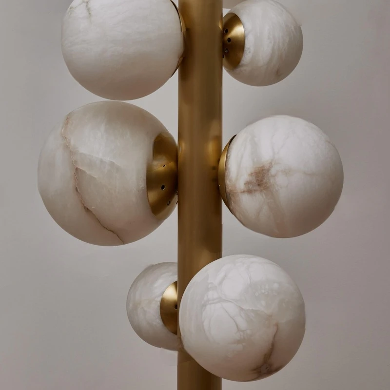 Spanish Marble Chandelier Bauhaus Dining Room Hotel Lobby Corridor Modern Round Ball Grape Pendant Light Marble Lampshade