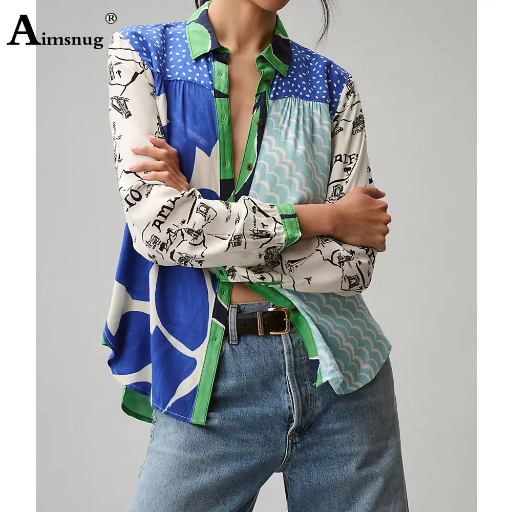 Estilo europeo 2025 camisas de manga larga con estampado 3D para mujer nuevas blusas básicas informales blusa para mujer camisa con cuello vuelto blusas para mujer