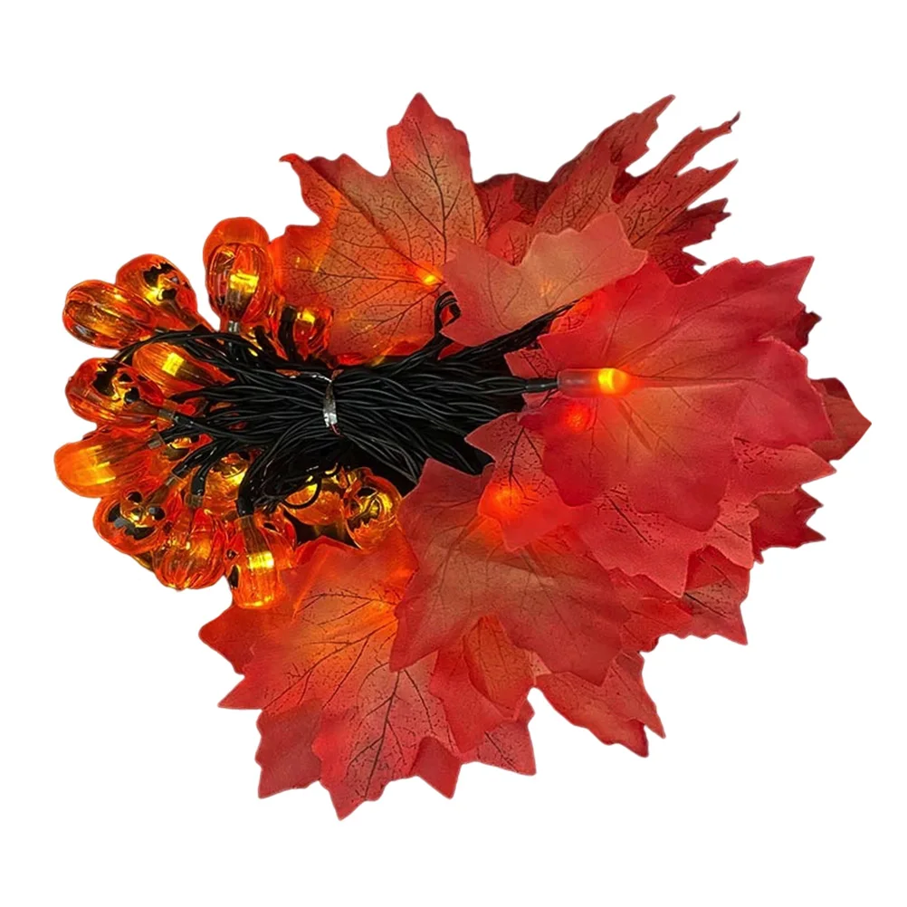 

Solar Powered Pumpkin Lantern String Outdoor Decor Maple Leaf Light Decorations