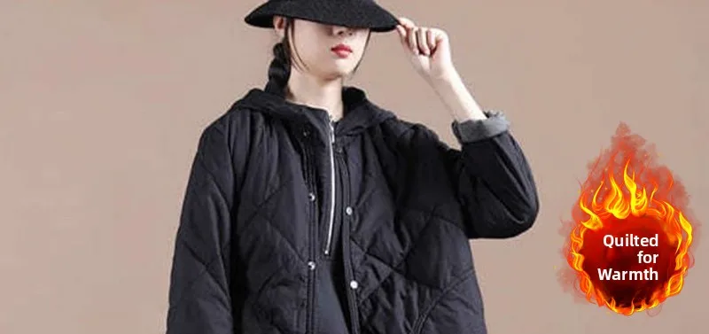 다이아몬드 패턴의 플러스 사이즈 여성용 긴 소매 스탠드 칼라 따뜻한 코트 탑, 티엔드 가을 겨울 코튼 재킷