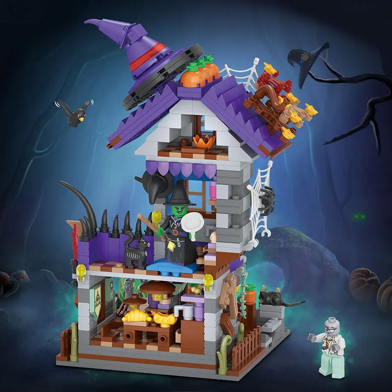 LOZ Mini Blocks Halloween Purple Magic house Witch Hat DIY Assembly Building Block Toys For Xmas Gifts