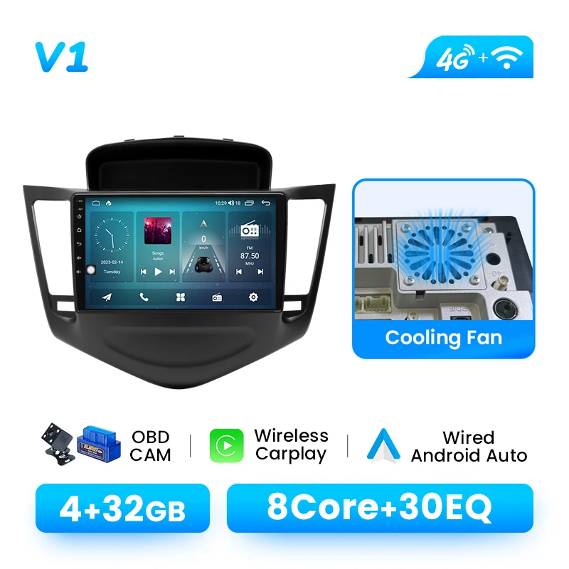 XONRICH AI Voice Autoradio Speler Voor Chevrolet Cruze 2009-2014 Android 14 GPS Navigatie Draadloze Carplay DSP audio Multimedia