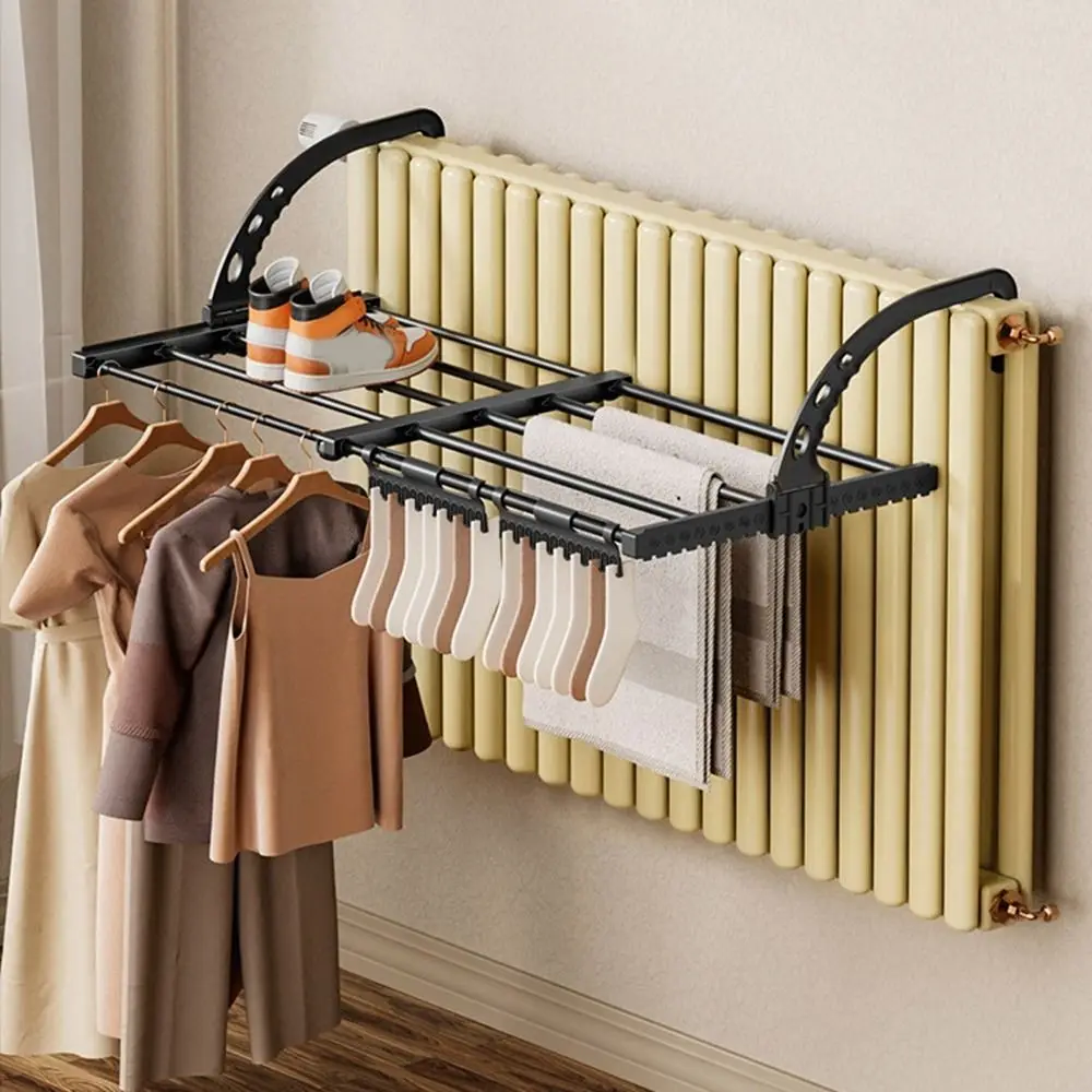 Carbon Steel Radiator Drying Rack Adjustable Space-Saving Retractable Radiator Cloth Airer Foldable Balcony Drying Shoe Rack