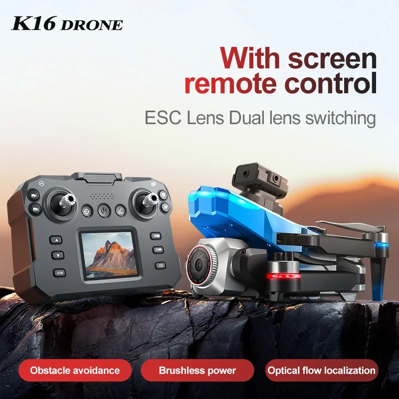 2025 New K16Max Drone 4K HD Dual-Camera with Screen Remote Control Brushless Optical Flow Obstacle Avoidance RC Quadcopter Toy