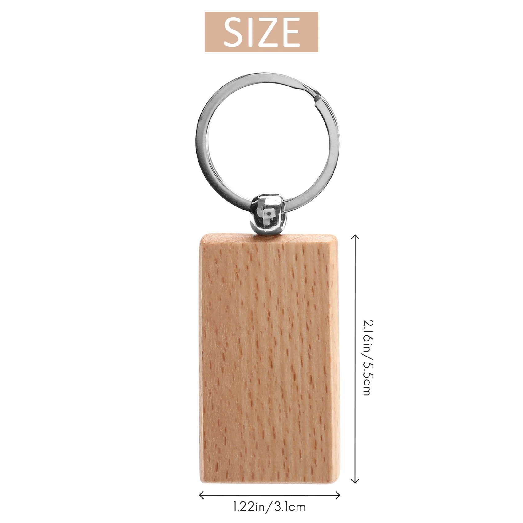 40Pcs Blank Rectangle Wooden Key Chain Diy Wood Keychains Key Tags Can Engrave Diy Gifts