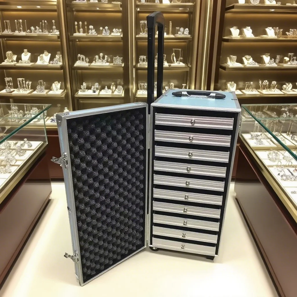 10-Layer Black Jewelry Scroll Suitcase Storage Display Box Ring Pendant Necklace Bracelet Storage