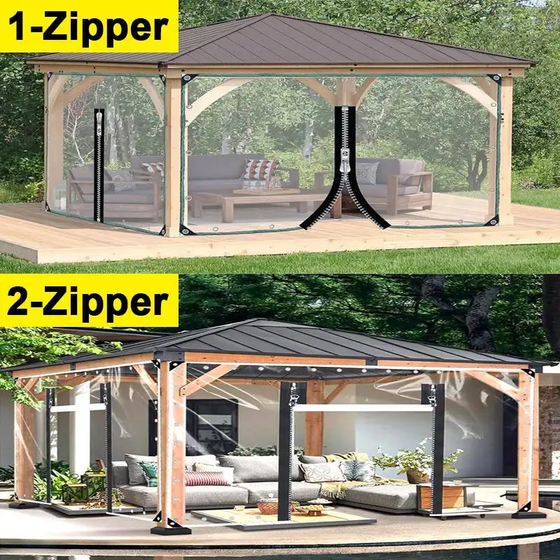 0.35mm Transparent Tarpaulin With Zipper, Outdoor Garden Gazebo Privacy/Windproof Screen Clear Tarp Curtain with Zipper Door