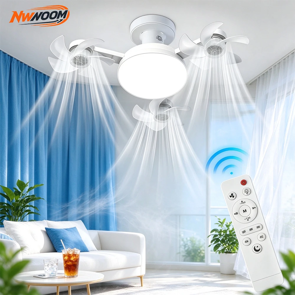 Ceiling Fan Light,3/4 Foldable Fan Heads,3 Color LED Dimmable Lighting,3 Speed Quiet Timing Fan Lamp Bedroom Kitchen Living Room