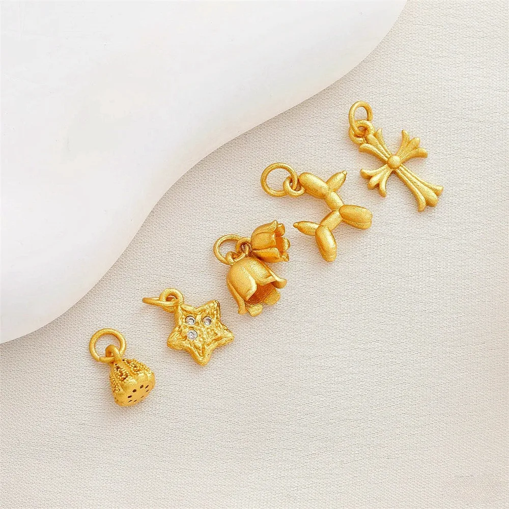 18K Sand Gold Colored Balloon Dog Wind Chime Zircon Cross Slip Pendant DIY Accessories