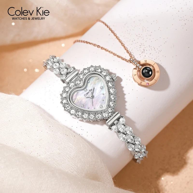 ColevKie Ladies Wristwatch Bracelet Strap Quartz Watch Love Heart Shape Elegant Women Watches Gift Sets For Girl Friend Wife