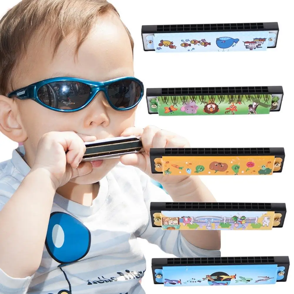 Wind Instrument Metal Painted Harmonica Educational Montessori 16 Holes Harmonica 16 Holes Cute Mouth Organ