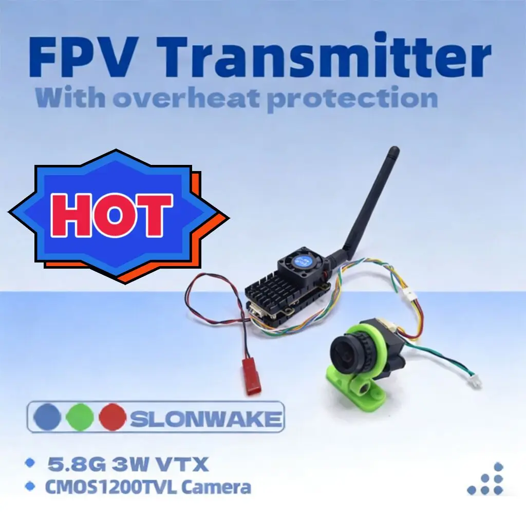 SLONWAKE 5.8G 3W Video VTX Transmitter 1200TVL 2.5mm lens Camera With 5inch Receiving Display screen.for FPV RC Playing Drone.
