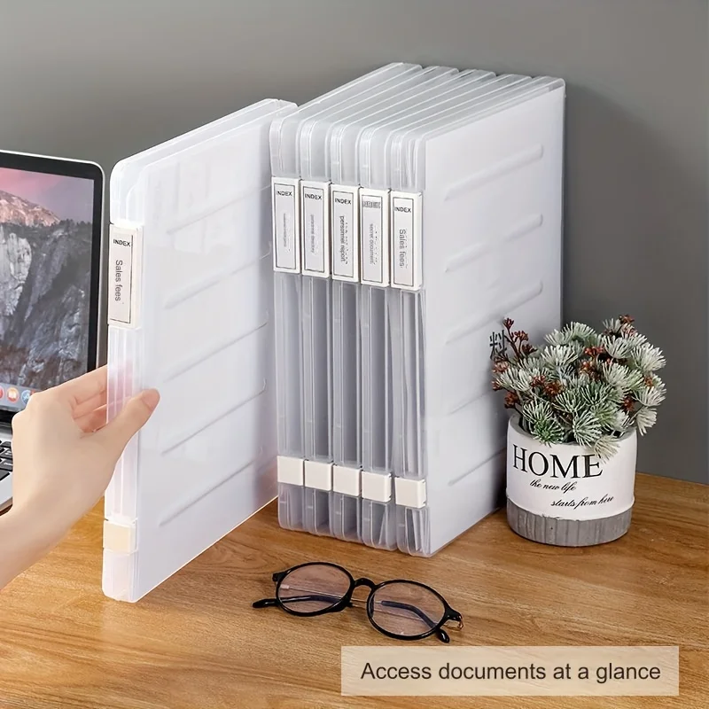 1pc A4 File Storage Box Waterproof And Dustproof Document Data Box Transparent Double Snap Plastic File Box