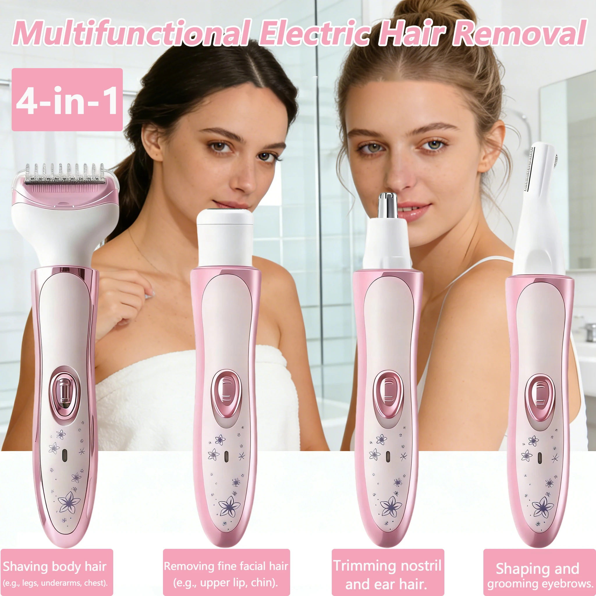 

2026 NEW USB 4 in 1 Shaver Face Nose Hair Bikini Legs Armpit Trimmer Painless Portable Cordless Rechargeable Wet Dry Travel Kit