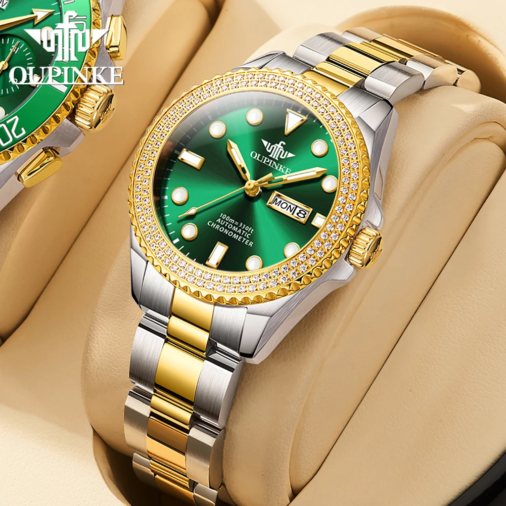 OUPINKE 3205 Automatic Mechanical Women's Watch Dual Calendar Display Waterproof Stainless steel Luxury Women's Watch