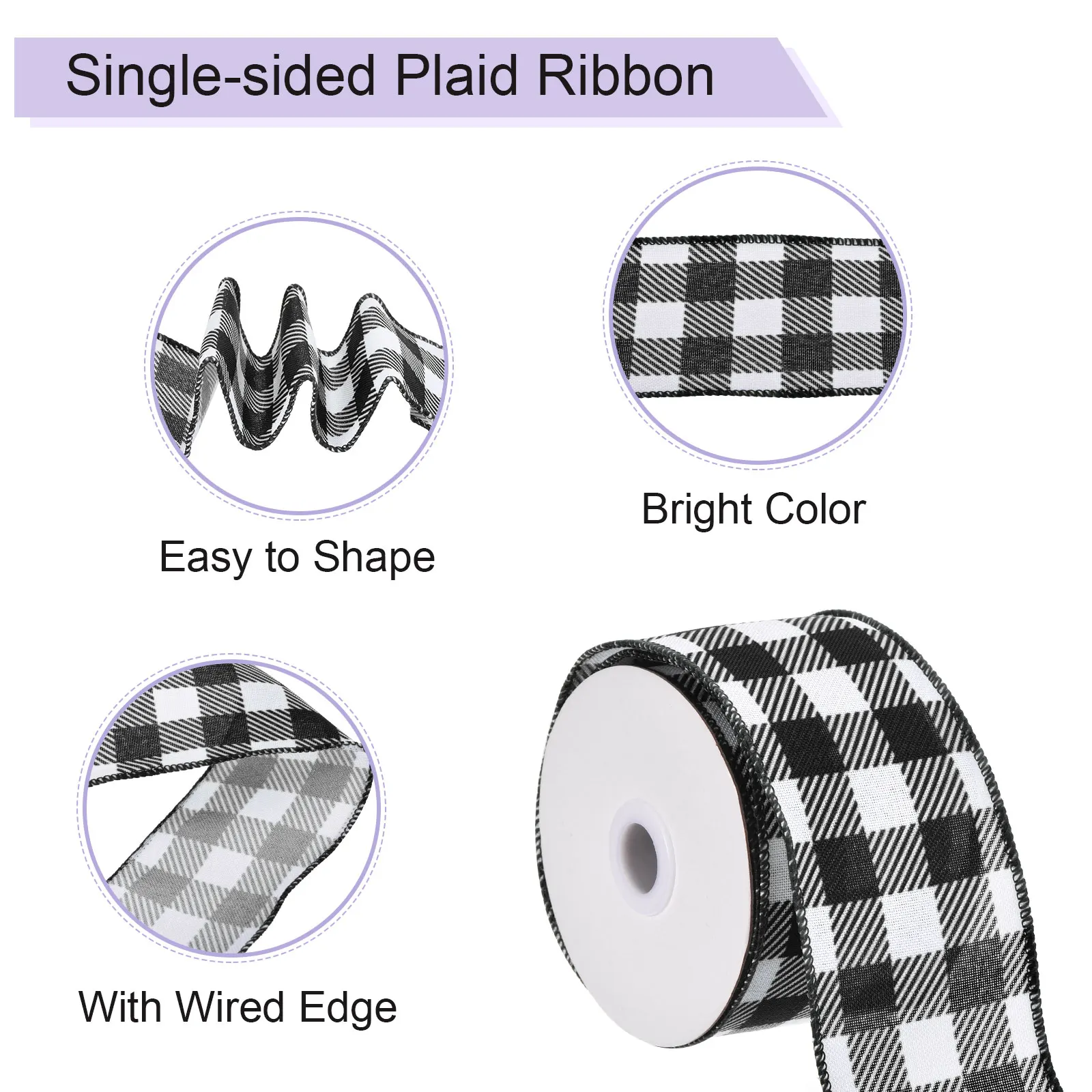 10 Yards Plaid Check Ribbon 2.5 inch Wired Edge Gingham Craft Ribbon for Gift Wrapping DIY Christmas Decoration and Bows
