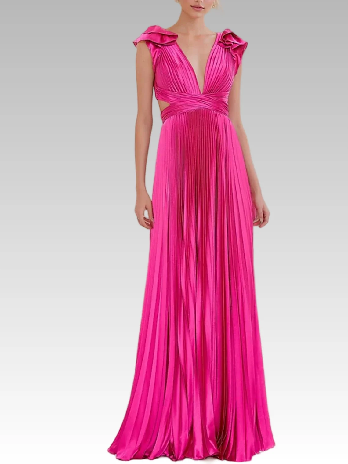

Elegant Fashions A-Line Satin Prom Dress V Neck Floor Length Sleeveless Ruffles Formal Evening Gown 2025 free customized