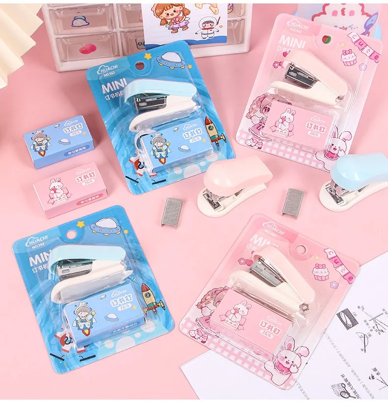 Mini Stapler Set with Staples 26/6 Cute Cartoon Stapling Machince Paper Binding Tools School Supplies