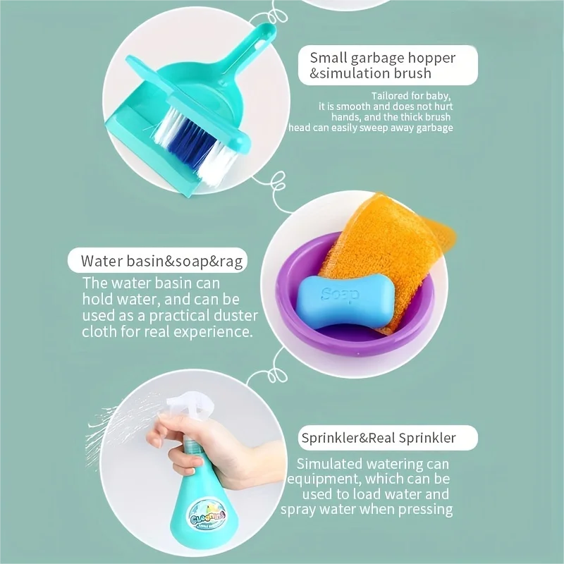 Set per la pulizia dei bambini per i più piccoli Set da 12 pezzi staccabili per giochi di finzione Set da gioco interattivo Regalo di compleanno per ragazzi e ragazze dai 3 anni in su