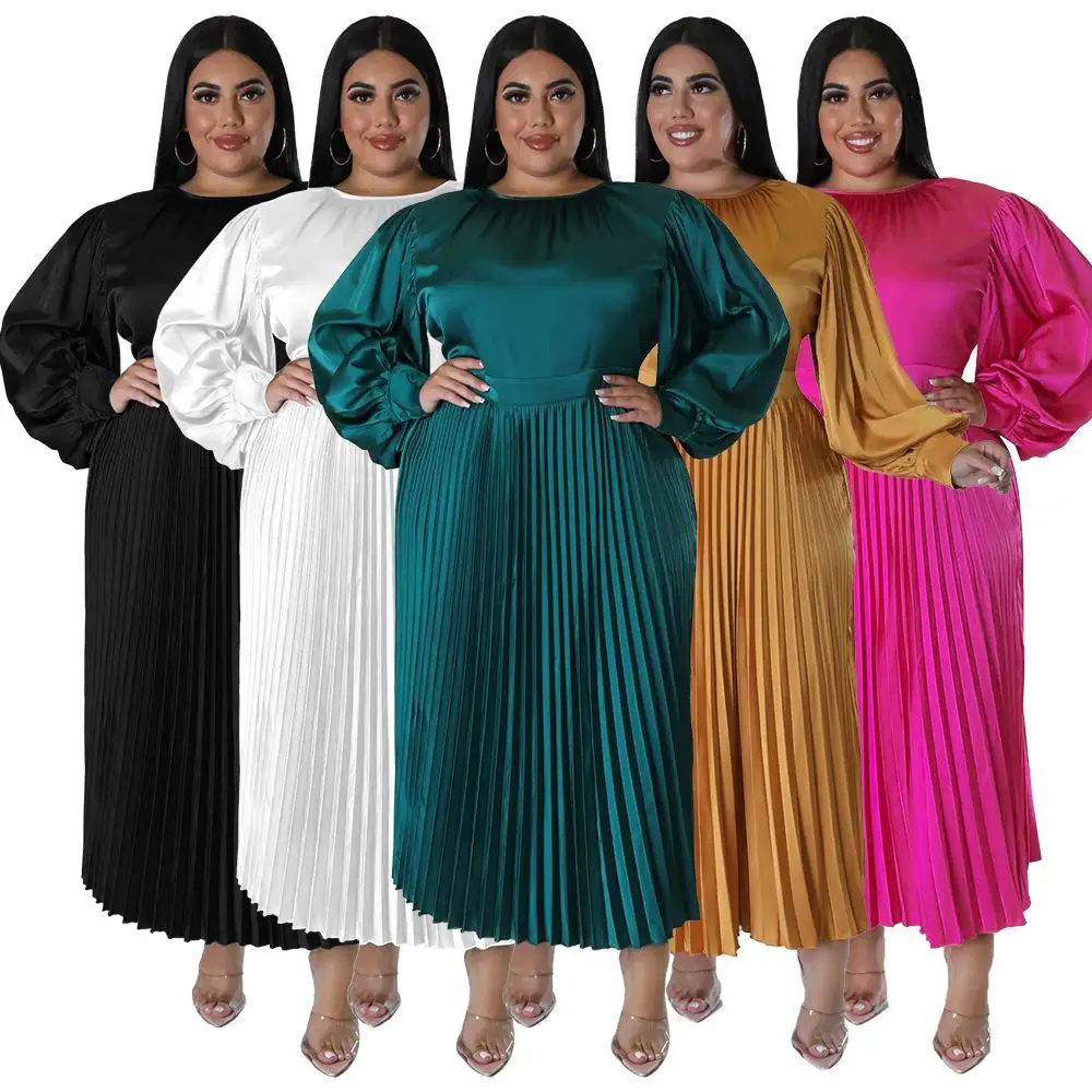 

Oversized Women's Autumn Long Dr Pleated A-Line Fairy Skirt Lantern Sve Zipper Side Opening Ci Walk Suitable for All