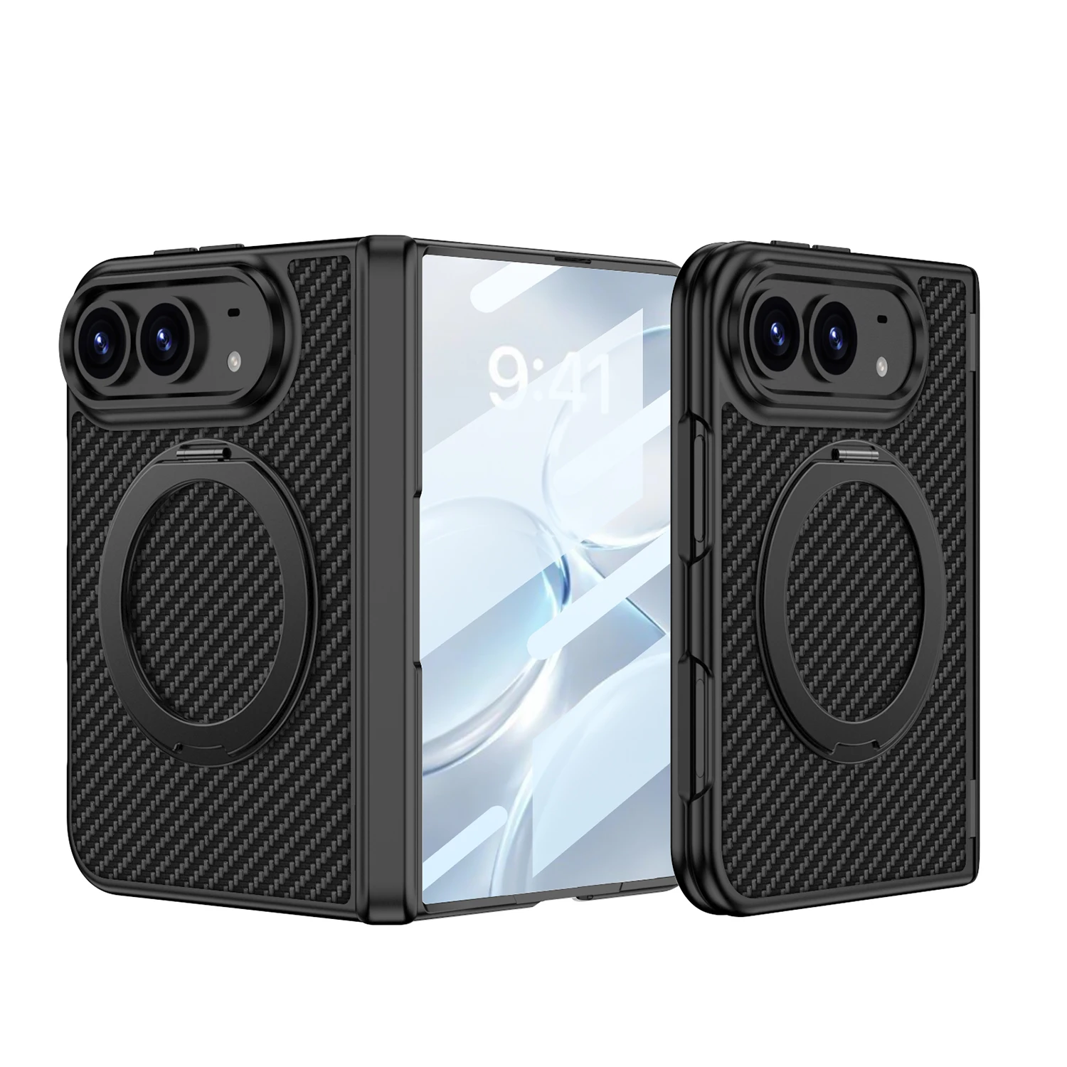For iPhone Duo Case Luxury Leather Skin-Friendly Magnetic Rotating Holder With Tempered Glass Shockproof Back Cover Accessories