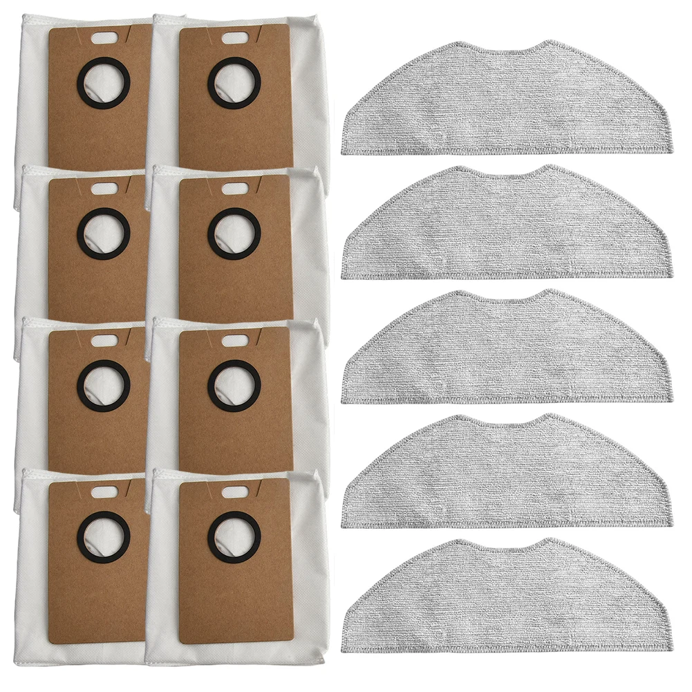 For Tapo RV30 MAX Plus RV20 MAX Plus Robot Vacuum 5 Mop Pads 8 Dust Bags Replacement Kit Compatible RVA301 RVA202