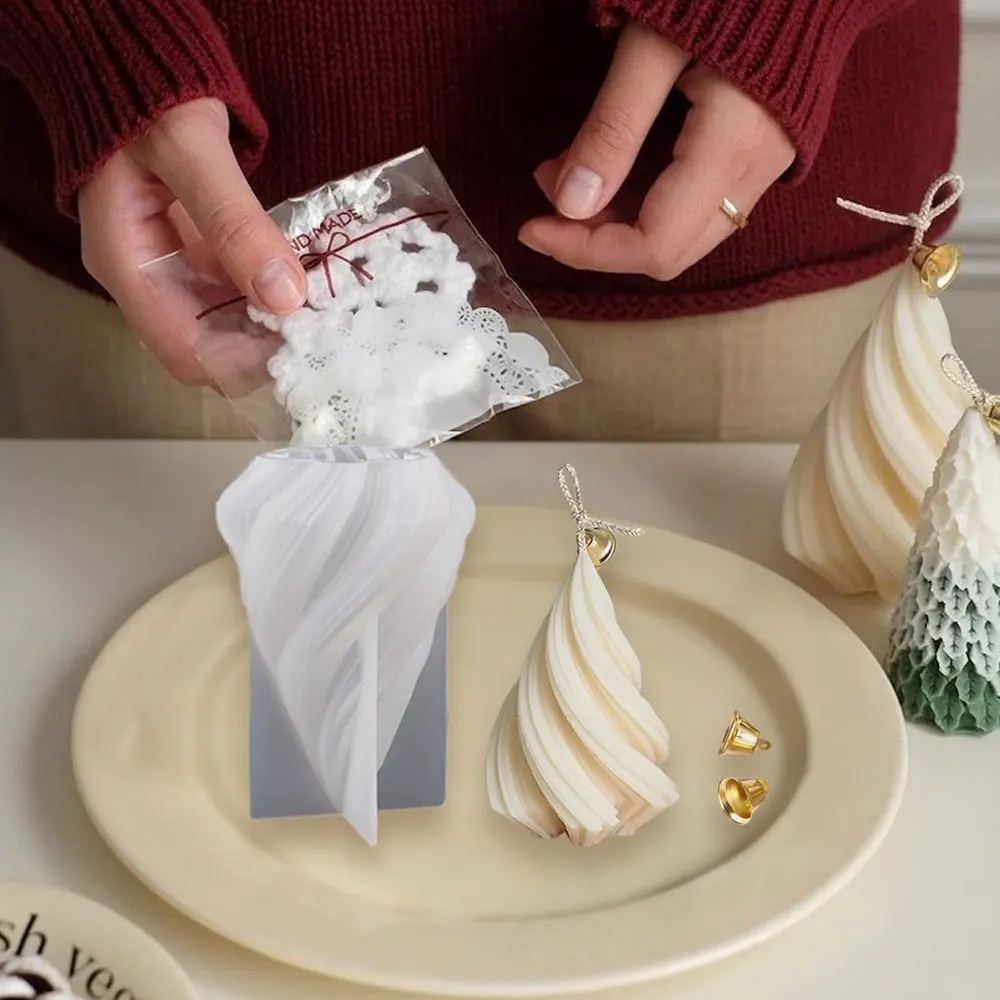 21pcs Christmas Tree Candle Silicone Mold with 20pcs Bell Taper Spiral Stripe Design Handmade Resin Scent Candle DIY Party Decor