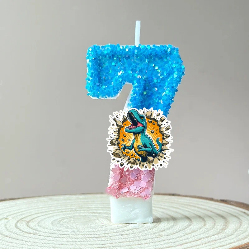 Jurassic Dinosaur T-Rex Digital Candle Number 0-9 Kid Birthday Cake Decoration Supplies Cartoon Anime Party Accessories Supplies