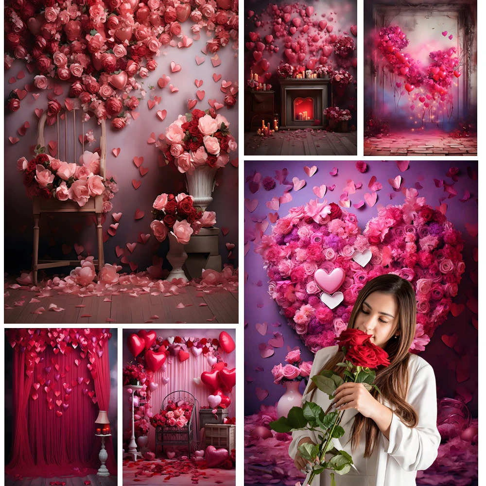 

MOON.QG 2026 Valentines Day Backgrounds For Photographs Rose Heart Fireplace Backdrop Maternity Shooting Props Accessories Photo