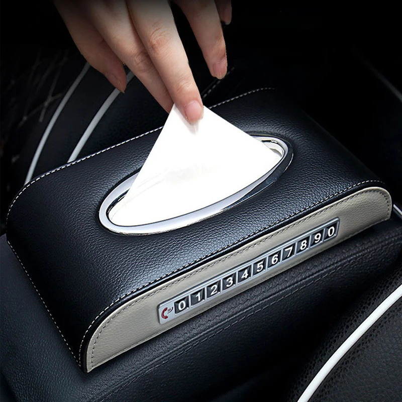 

NAPPA Leather Tissue Box Armrest Cover Facial Tissue Box Holder Center Console Napkin Storage Caddy with Parking phone number