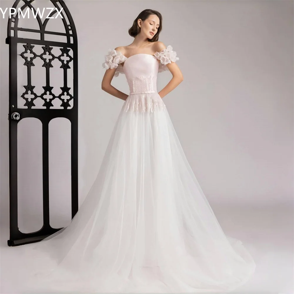 

Customized YPMWZX Off-the-shoulder Ball Floor length Skirts Layered Draped Applique 3D Flower Bespoke Wedding Dresses