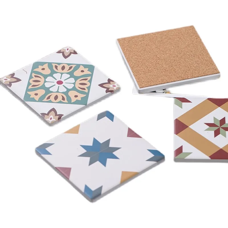 DIY Ceramic Coaster LOGO Photo TEXT Customizd Print Absorbent Material Cork Backing Cup Mug Mat Pad Kitchen Desk Table Decorate
