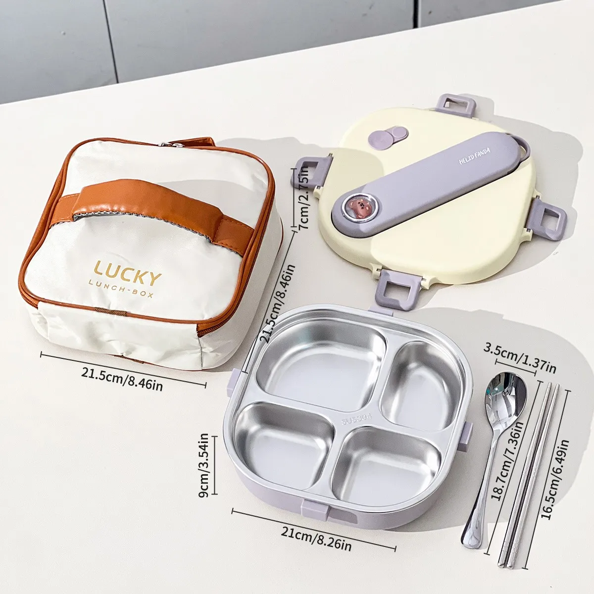 Vierkante 304 roestvrijstalen lunchbox met bestek, 3/4 vakken, lekvrij, grote capaciteit, lunchcontainer voor kinderen en studenten