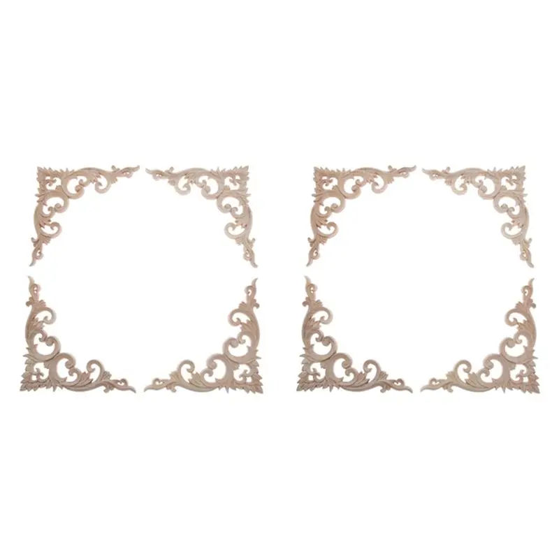 ABKW-8Pcs Wood Carved Corner Onlay Applique Unpainted Frame Cupboard Cabinet Decal For Home Furniture Decoration 15Cm