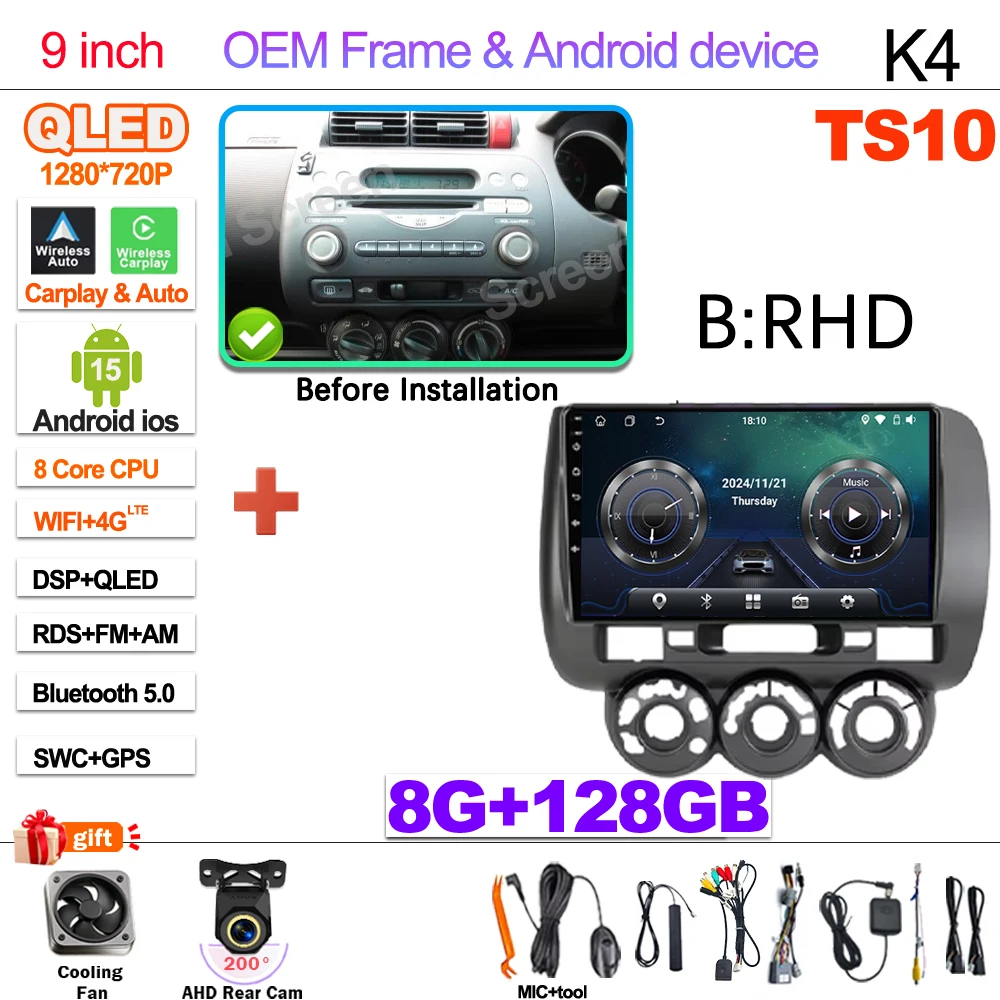 Android 15 Car Radio For Honda Fit Jazz City 2002 2003 2004 2005 2006 2007 Multimedia Video Player Navigation GPS 5G Carplay RDS image 3