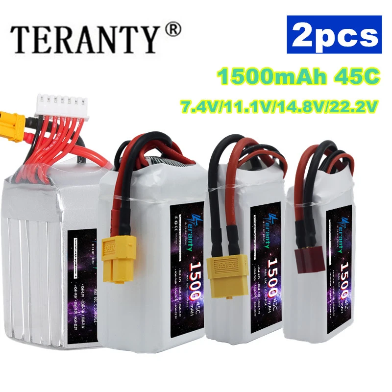 TERANTY 2S 3S 4S 6S Lipo Battery 1500MAH 45C 7.4V 11.1V 14.8V 22.2V Battery For RC Car Drone Quadcopter Boat 2PCS