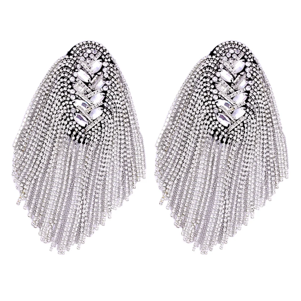 1 Pair Tassel Epaulet Rhinestone Shoulder Board Tassel Link Chain Epaulet Costume Shoulder Badge for Man