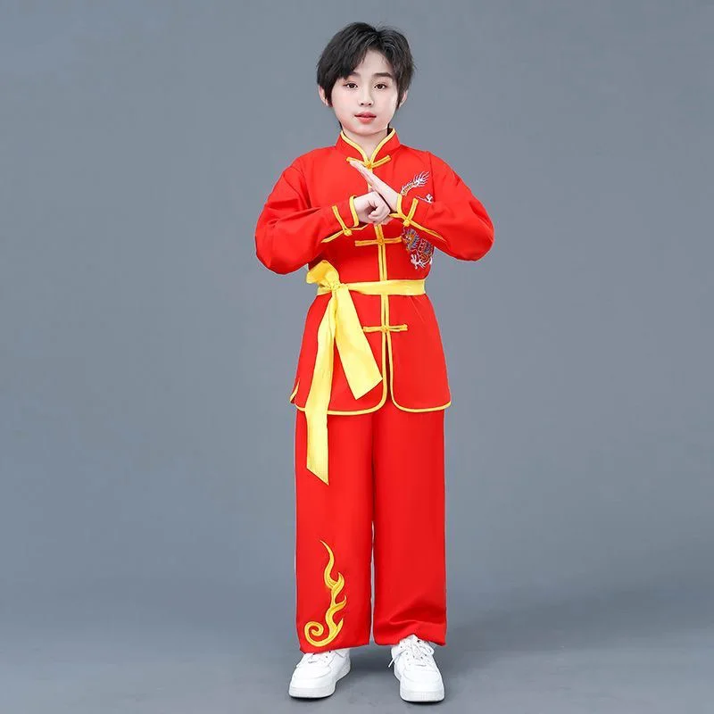 Uniforme de kung fu chinês realizar menino conjunto tai chi crianças wushu conjuntos crianças trajes de artes marciais menina tradicional wushu roupas