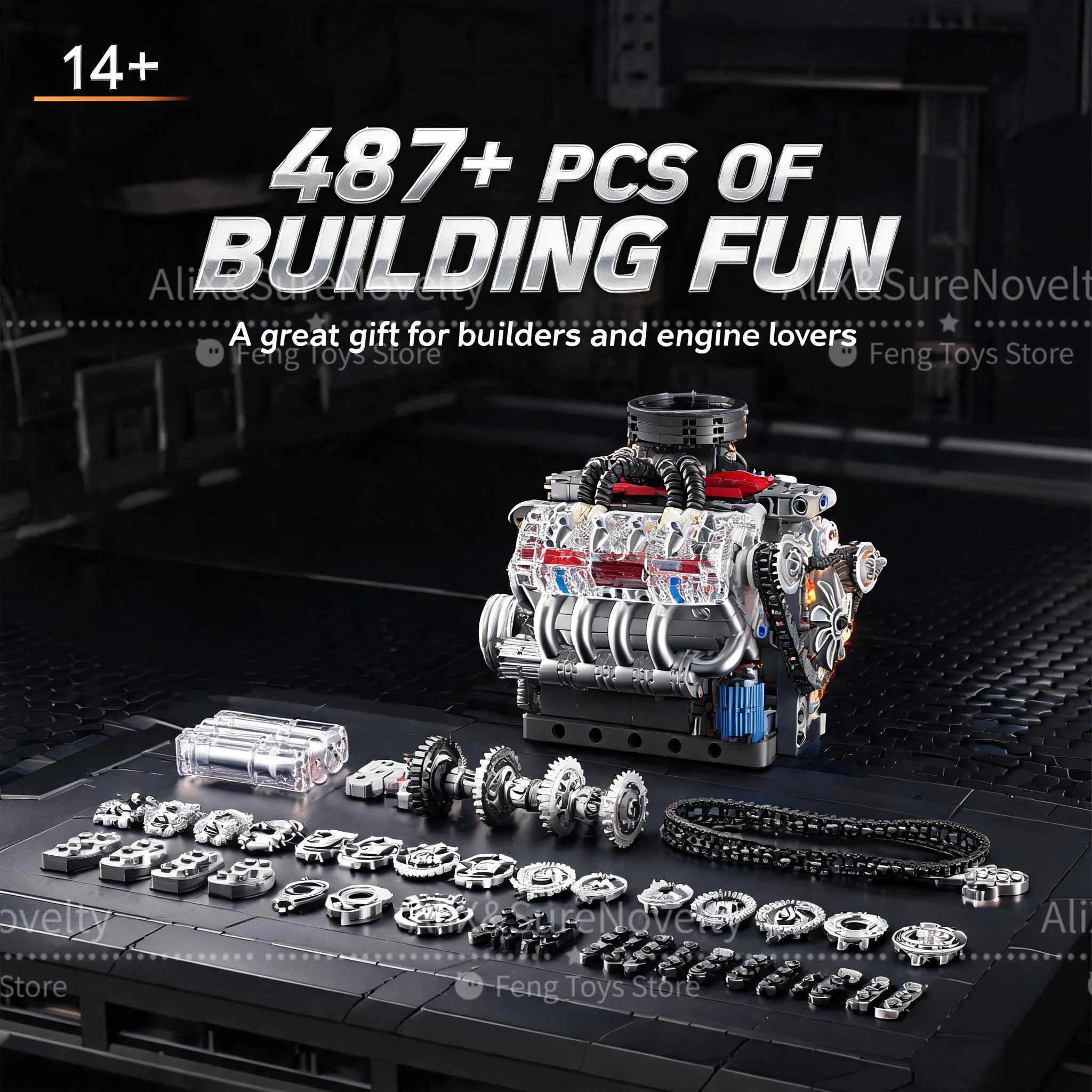 MOC V8 Engine Building Blocks - đánh giá và giá Model Kit V8 Engine